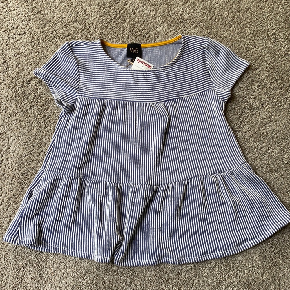 W5 Blue Striped Flowy Shirt